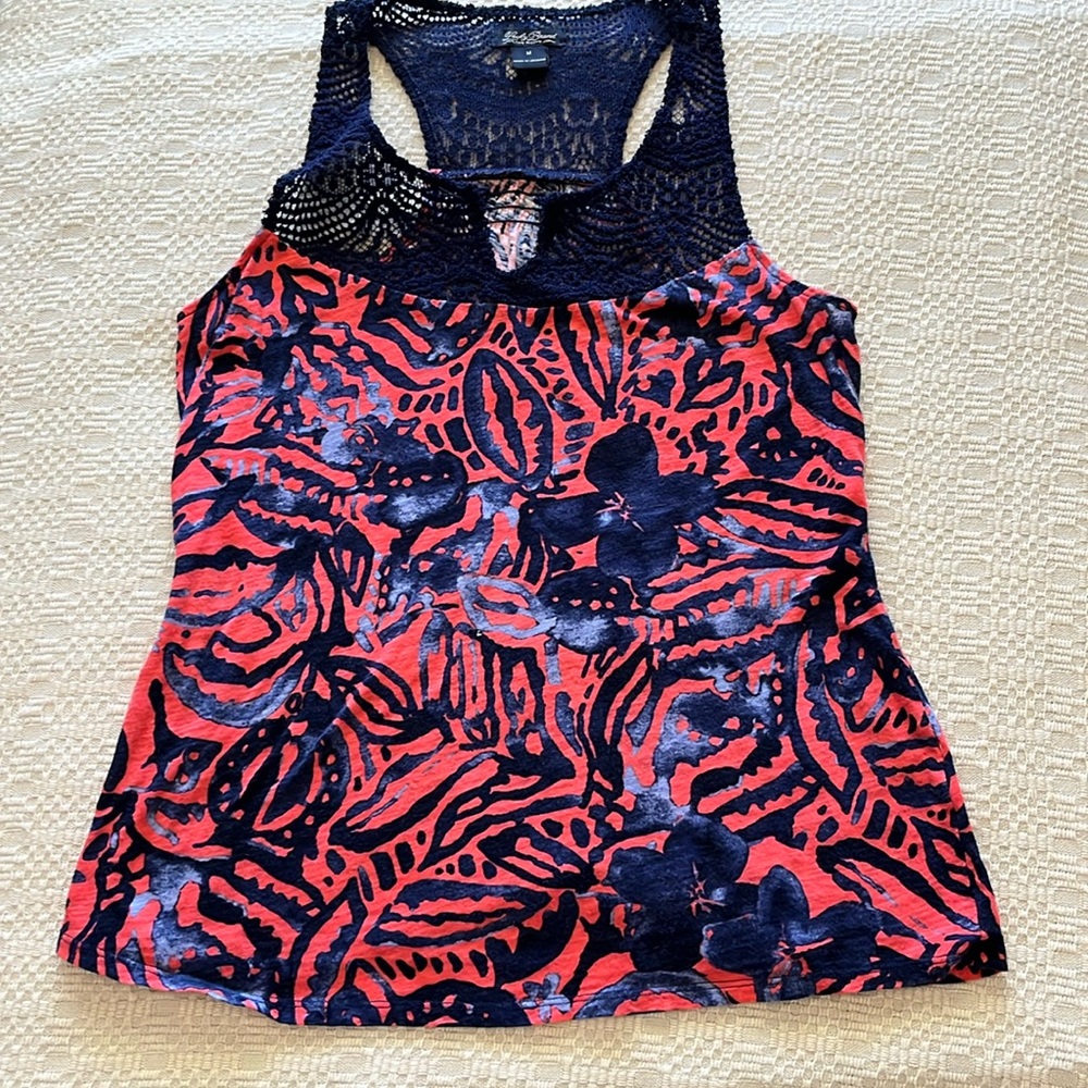 Lucky Brand- Live in Love- crochet detailed,  summer sleeveless, top - Picture 4 of 6